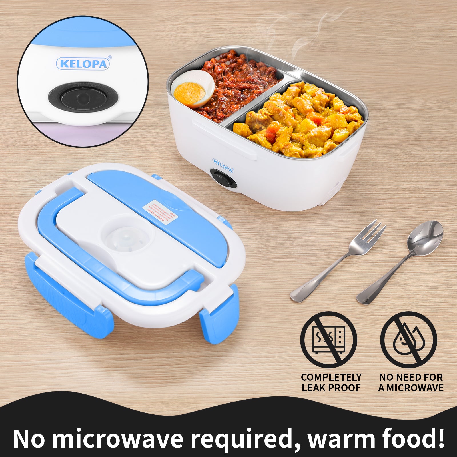 1.5L Portable Food Warmer Electric Lunch Box 304 Stainless Steel Container